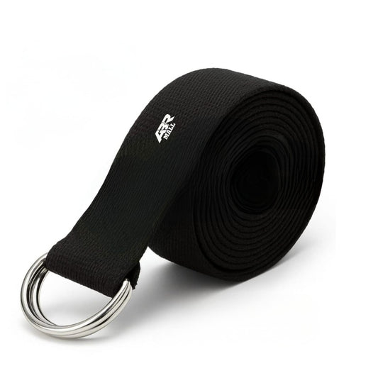 Yoga Belt Cotton Belt 8 Feet Length with Adjustable D-Ring Black